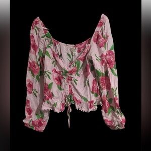 Band of Gypsies Pink Ruffled Tie Front Blouse
